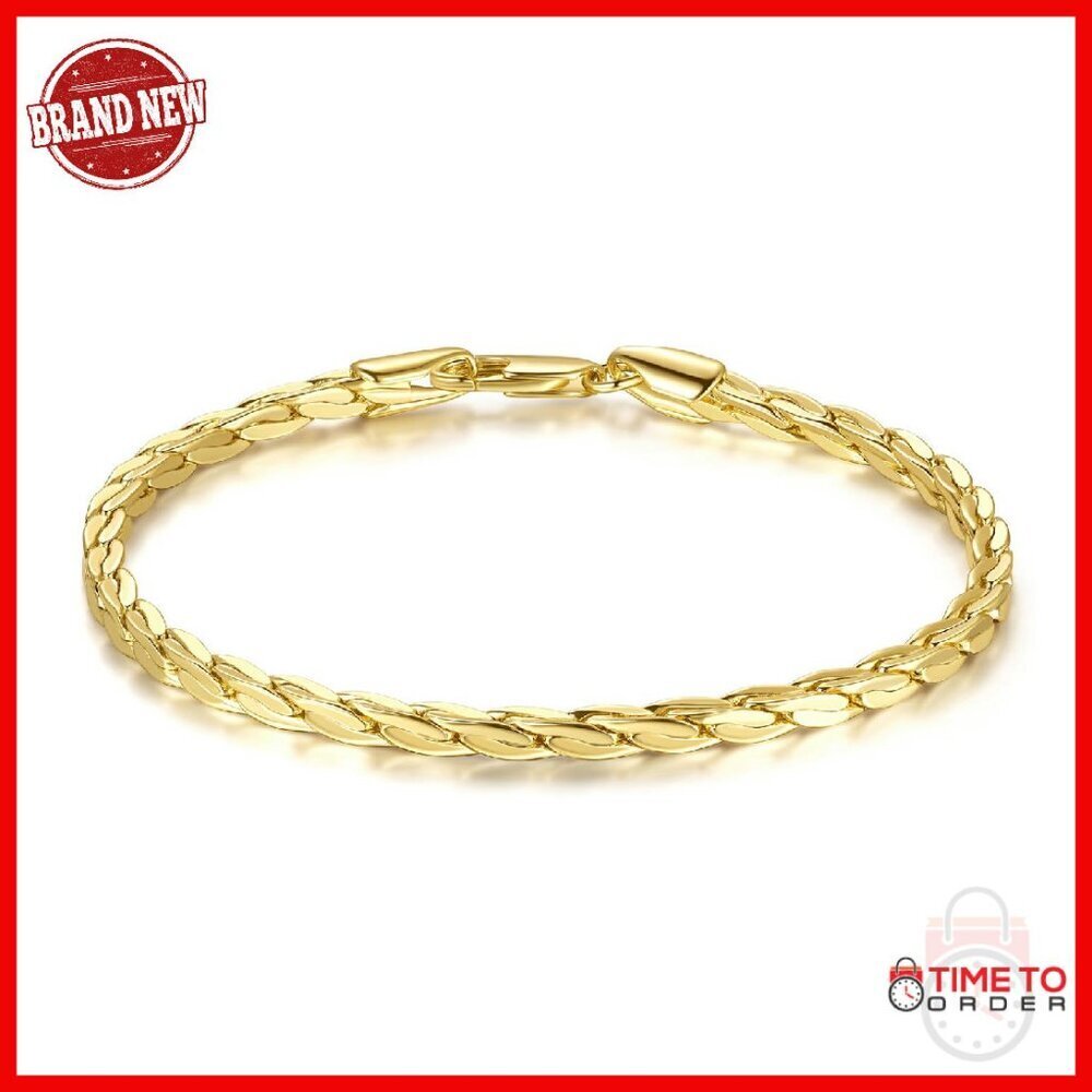14K Gold Plated Braided Chain Bracelet Lobster Clasp 7.5 Inch